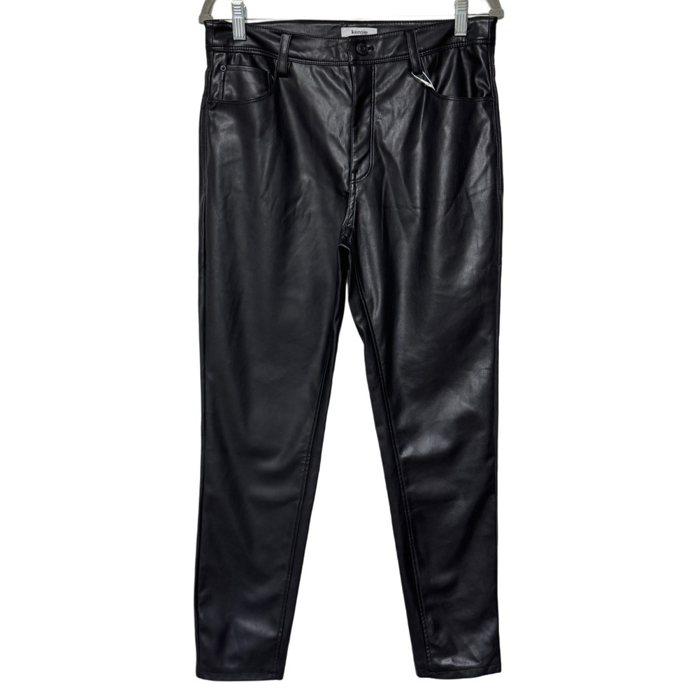 {Kensie} Black Faux Vegan Leather Cigarette Straight Leg Jeans Pants